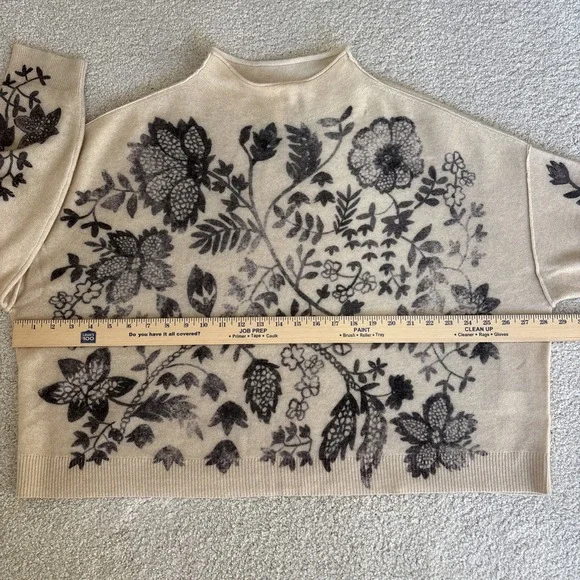 Anthropologie The Alani Cashmere Pilcro Mock-neck Sweater Beige Floral Large - Picture 10 of 16